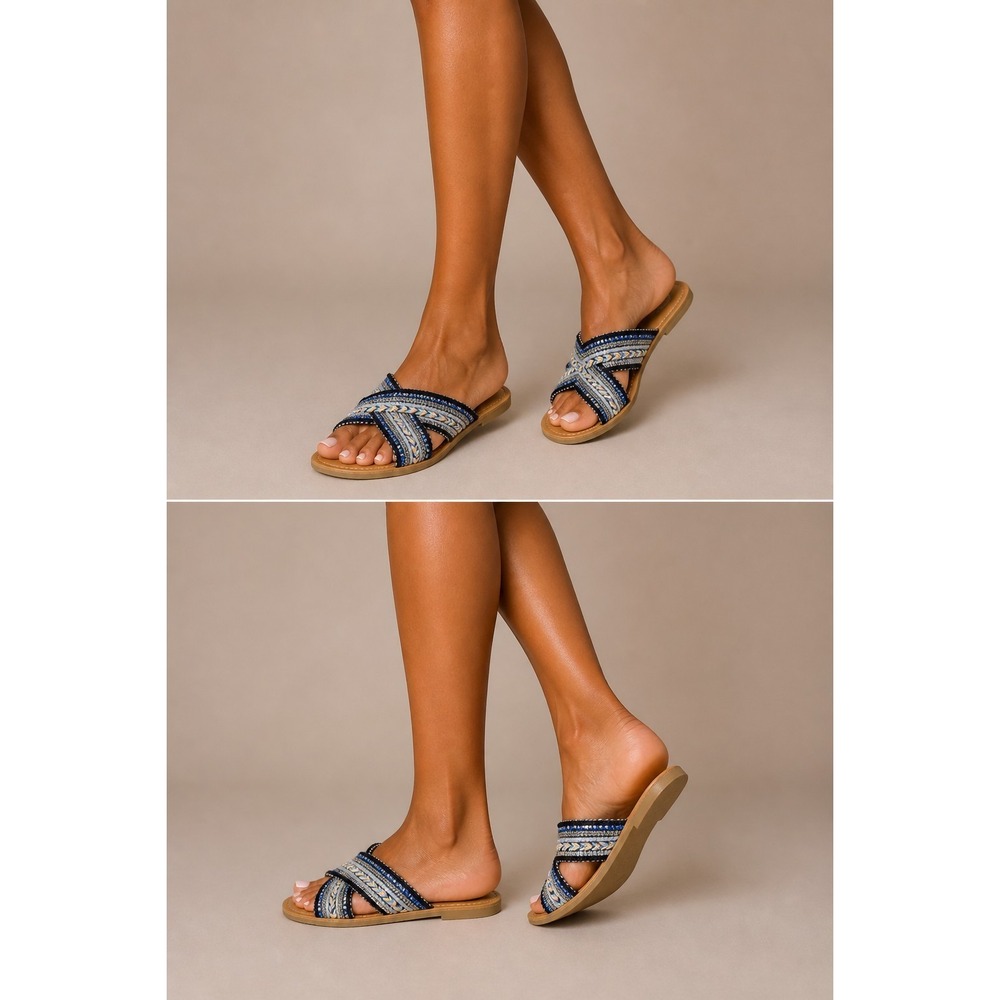 Fergalicious by Fergie Beaded Criss Cross Slide Sandals Women's 8M Super‎ Cute